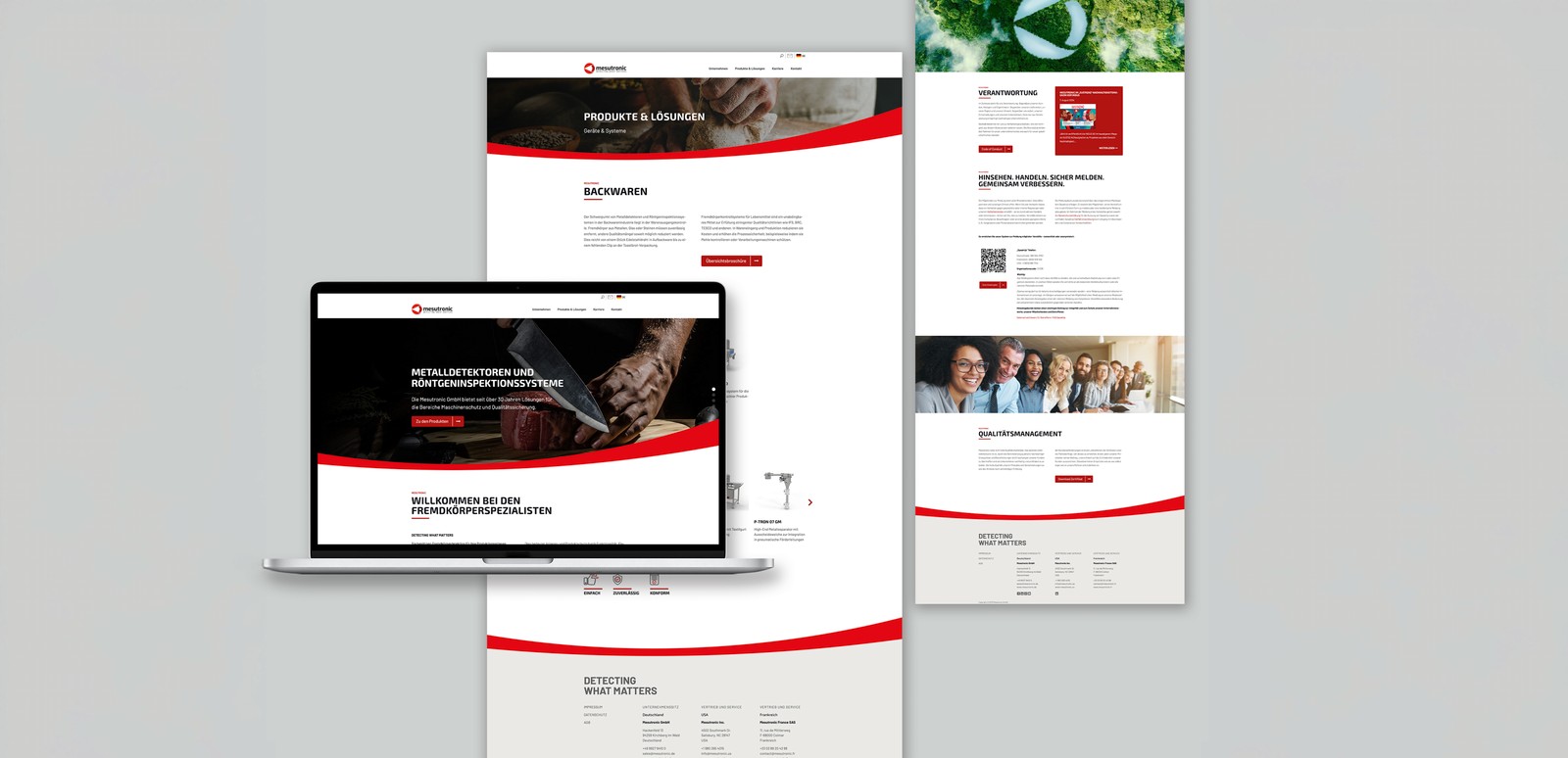 Website-Mockup Mesutronic, mehrere Ansichten.