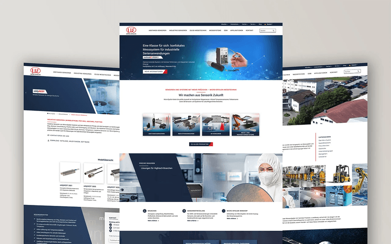 Website-Mockup für industrielle Sensorik.
