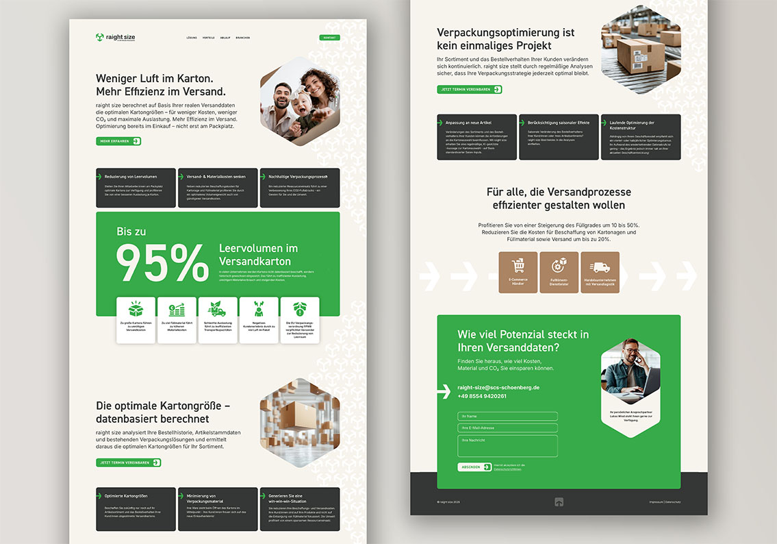 Weitere Ansicht der raight-size-Website.