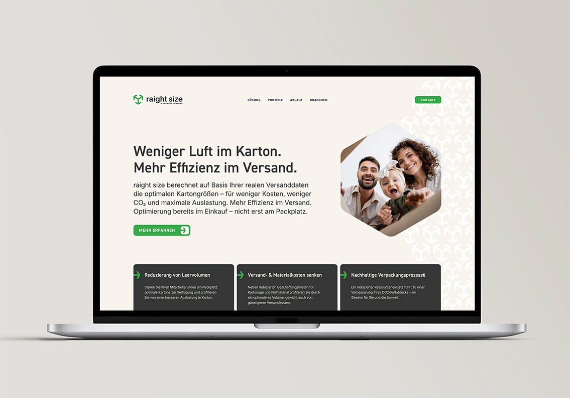 Laptop-Mockup der Website von raight size.